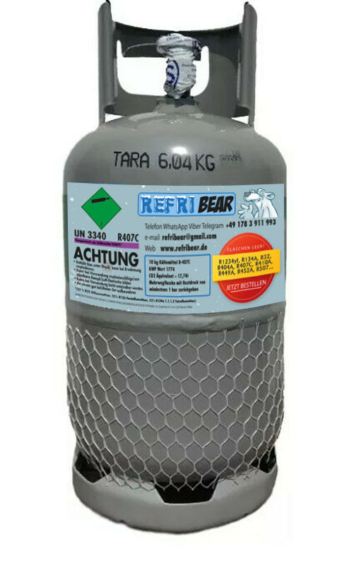 KälteGas Shop R-407C Kältemittel 10 kg Eigentumsflasche Mehrweg Stahl 12,5 L