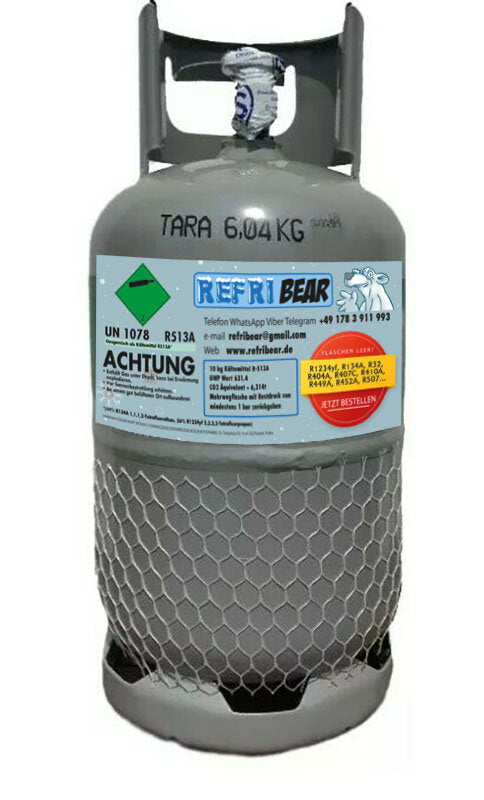 KälteGas Shop R-513A Kältemittel 10 kg in 12,5L Mehrweg-Stahlflasche Eigentumsflasche