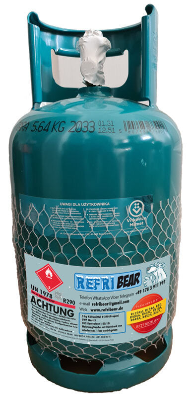 R-290 Kältemittel 5 kg – Eigentumsflasche Mehrweg Stahl, HVAC Klima Kältetechnik