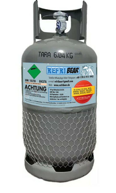 R-437A Kältemittel 10 kg in Mehrweg-Eigentumsflasche Stahl für HVAC